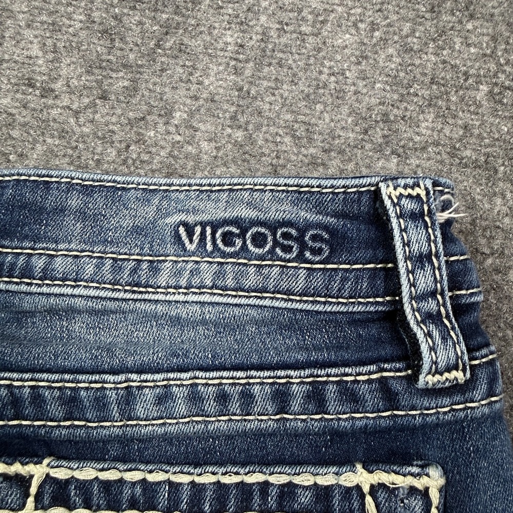 Vigoss Womens Tomboy Jeans 10 Straight Leg Blue Embroidered Stretch Y2K - Picture 12 of 16